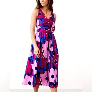 Banana Republic Pink and Purple Sleeveless V-Neck Midi Dress size 6 NWT